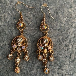 Gold and Diamond gem Dangly Earrings